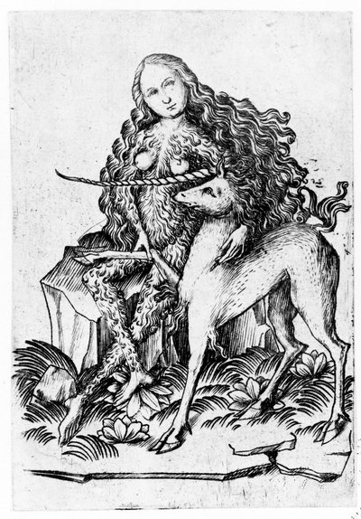 Una donna selvaggia e un unicorno c. 1460 da Master E. S.